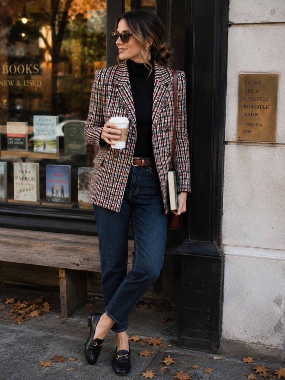 Cabi Jazzy Brown Plaid Academia Women’s Double Breasted Lady Blazer Sz M